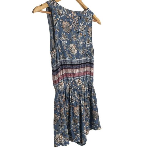 American Eagle Blue and Pink Floral Boho, Festival Wear Faux Wrap Romper - Picture 4 of 7